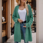 Damen Langer Strickcardigan mit luftiger Maschenstruktur und offener Front