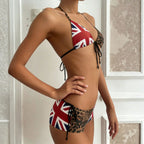 Damen Bikiniset mit Leopardenmuster und Union Jack Akzenten R&B