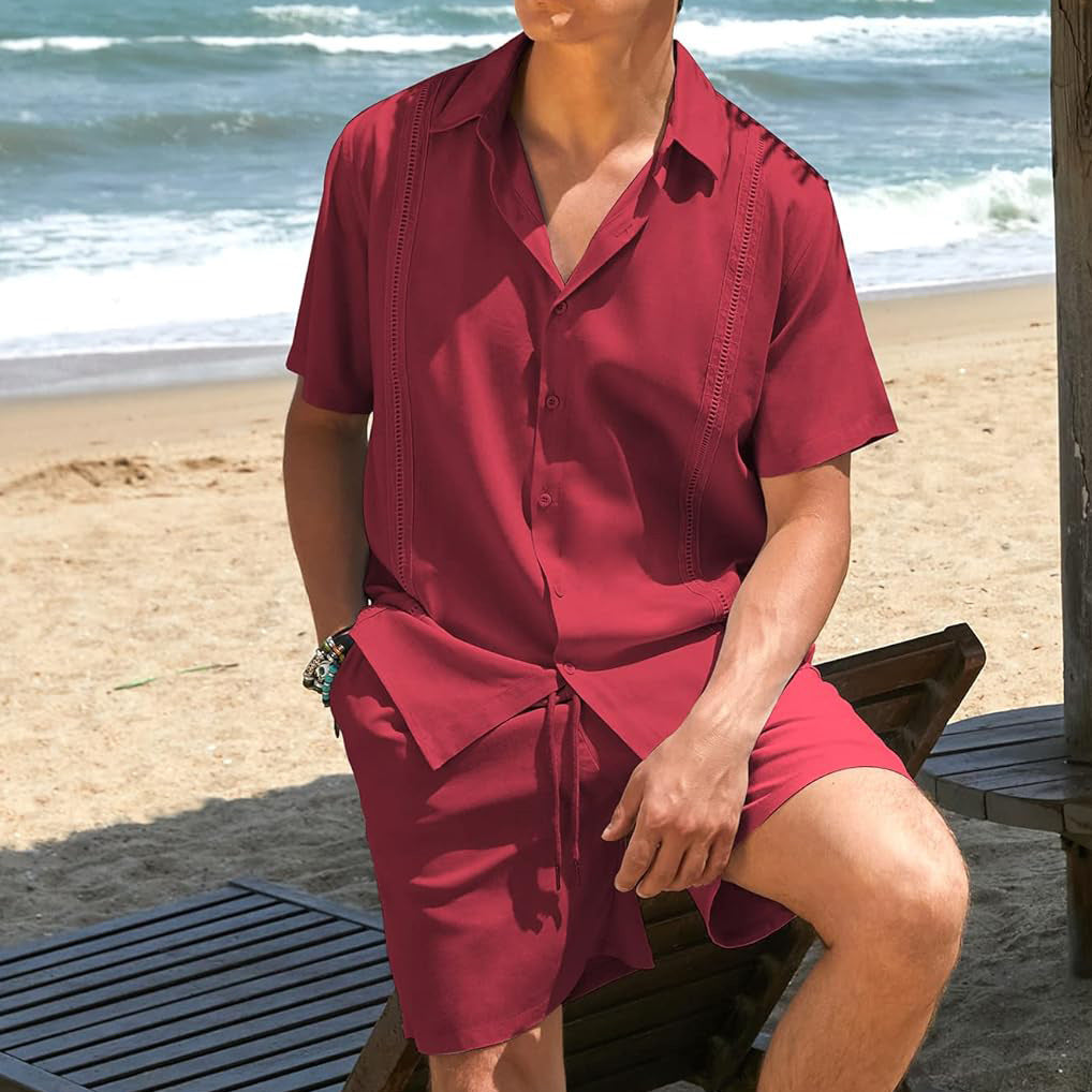 Herren lässiges Strandhemd mit kurzen Ärmeln und hochwertigem atmungsaktivem Stoff R&B