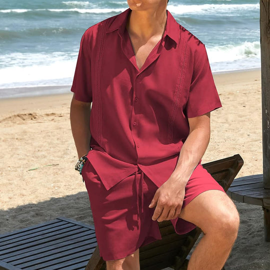 Herren lässiges Strandhemd mit kurzen Ärmeln und hochwertigem atmungsaktivem Stoff R&B