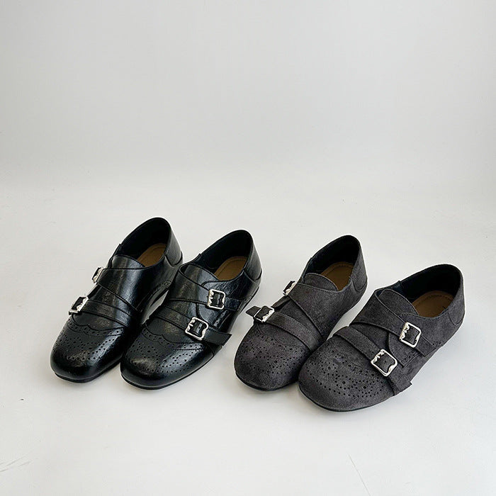 Damen modische Mokassins mit doppeltem Schnallenverschluss und stilvollem perforiertem Design R&B