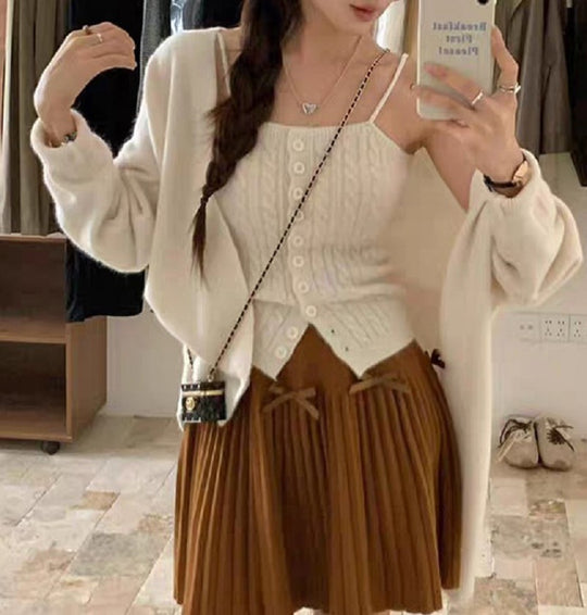Damen Strick-Top mit Knöpfen und Cardigan R&B