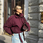 Damen Modische Übergangsjacke mit hohem Kragen und Taillengürtel