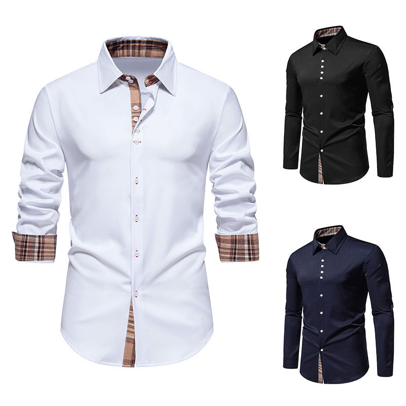 Herren elegantes Langarmhemd mit modernen Karo-Akzenten R&B