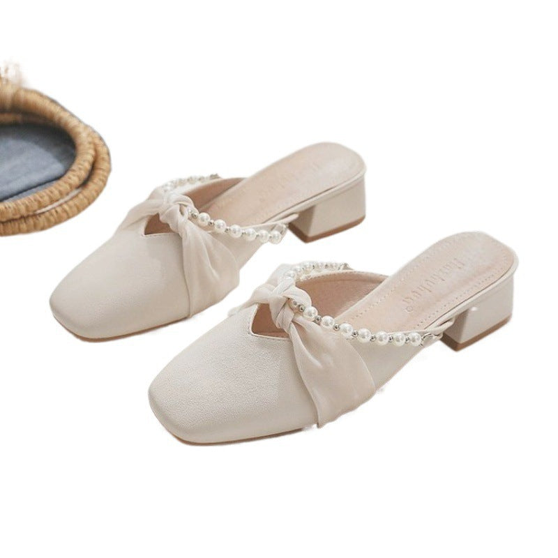 Damen Komfortable Mules mit eleganter Perlenverzierung und modischem Knoten-Design R&B