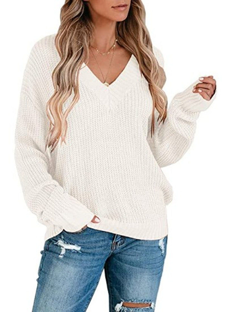 Damen Strickpullover mit V-Ausschnitt und lässiger Passform R&B