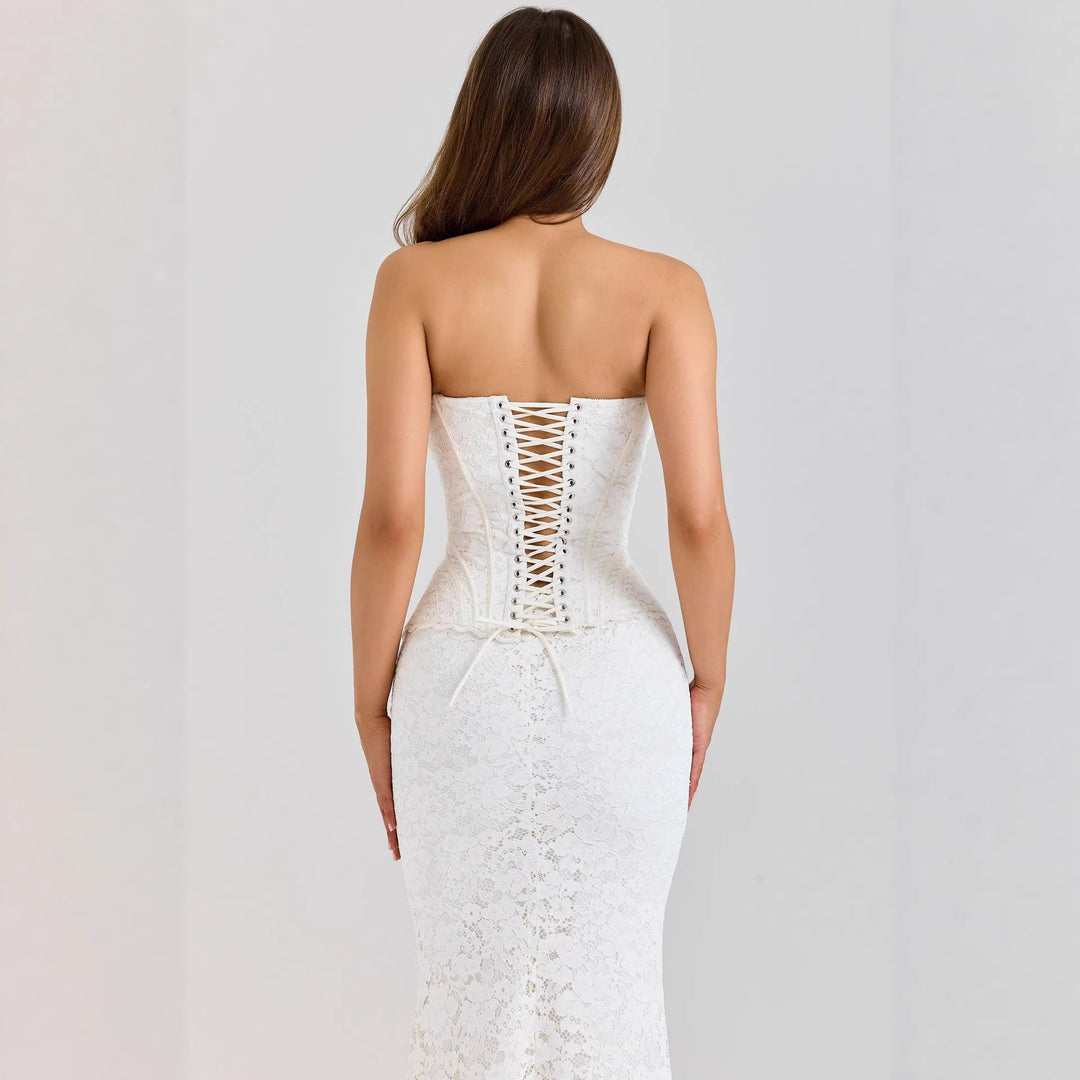 Damen nan zweiteiliges Spitzen-Corsagen-Set mit verstärktem Bustier und figurbetontem Mermaid-Rock R&B