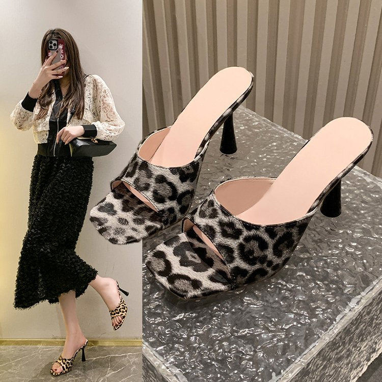 Damen elegante Mules mit Leopardenmuster R&B