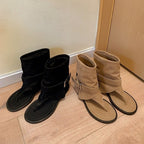Damen modische Zehentrenner-Stiefeletten mit breitem Riemen und elegantem Schnallenverschluss R&B
