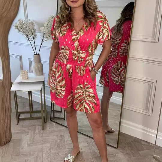 Damen Wickel-Jumpsuit mit floralem Muster und elastischem Bund R&B
