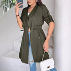 Damen Trenchcoat mit abnehmbarer Kapuze und verstellbarem Taillenzug R&B