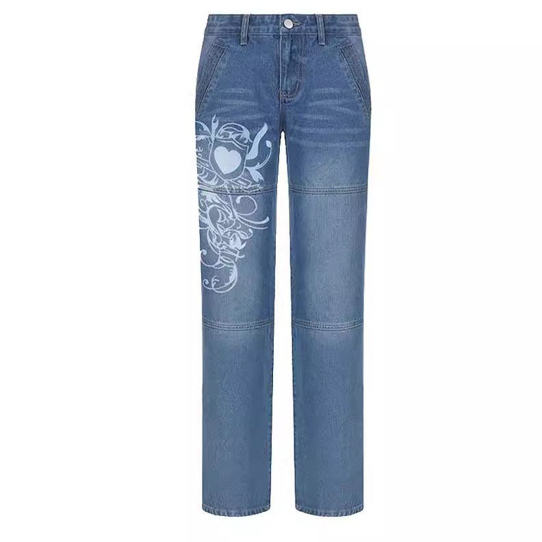 Damen weite Jeans mit einzigartigem grafischen Design R&B