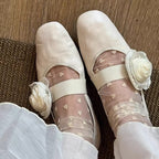 Damen Ballerinas mit floralem Dekor und elastischem Riemen
