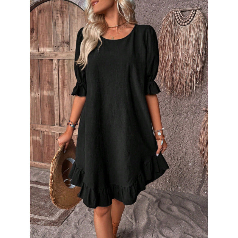 Damen Sommerliches Freizeitkleid mit Rüschendetails und lockerem Schnitt R&B