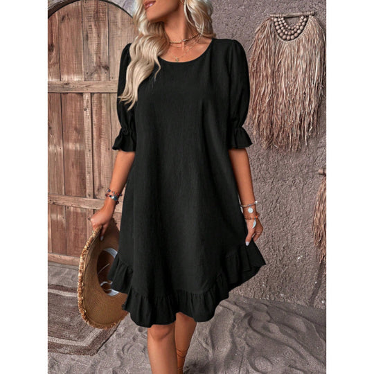 Damen Sommerliches Freizeitkleid mit Rüschendetails und lockerem Schnitt R&B
