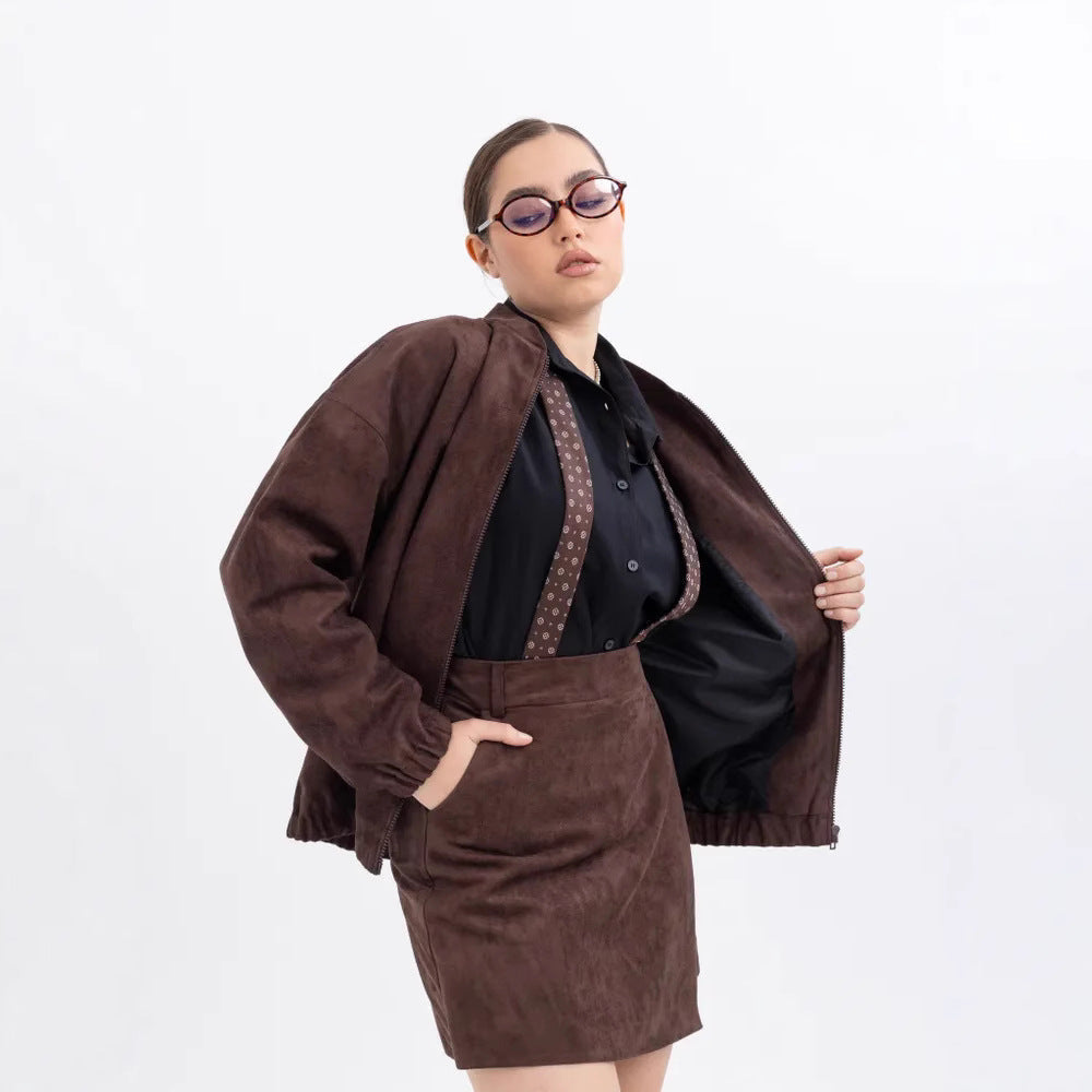 Damen Modische Kunstlederjacke im lässigen Schnitt mit Reißverschluss R&B