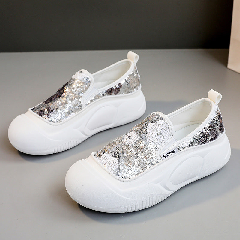 Damen modische Slip-On Sneakers mit glitzerndem Obermaterial und bequemer Sohle R&B