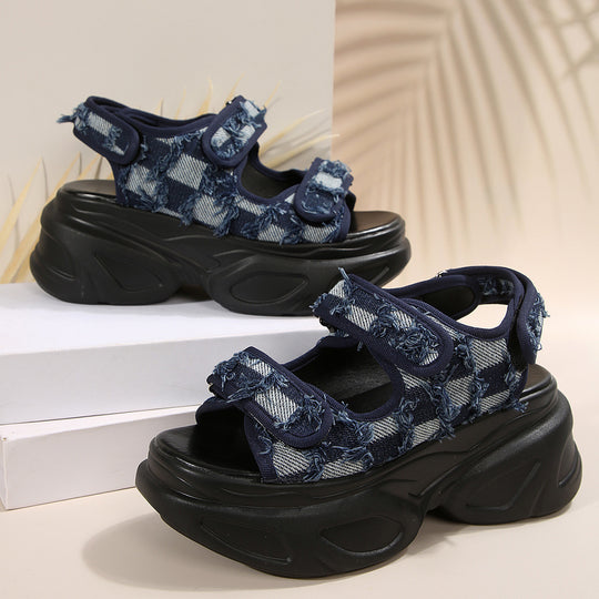 Damen Glamouröse Plateau-Sandalen mit verstellbaren Riemen und funkelnden Applikationen R&B