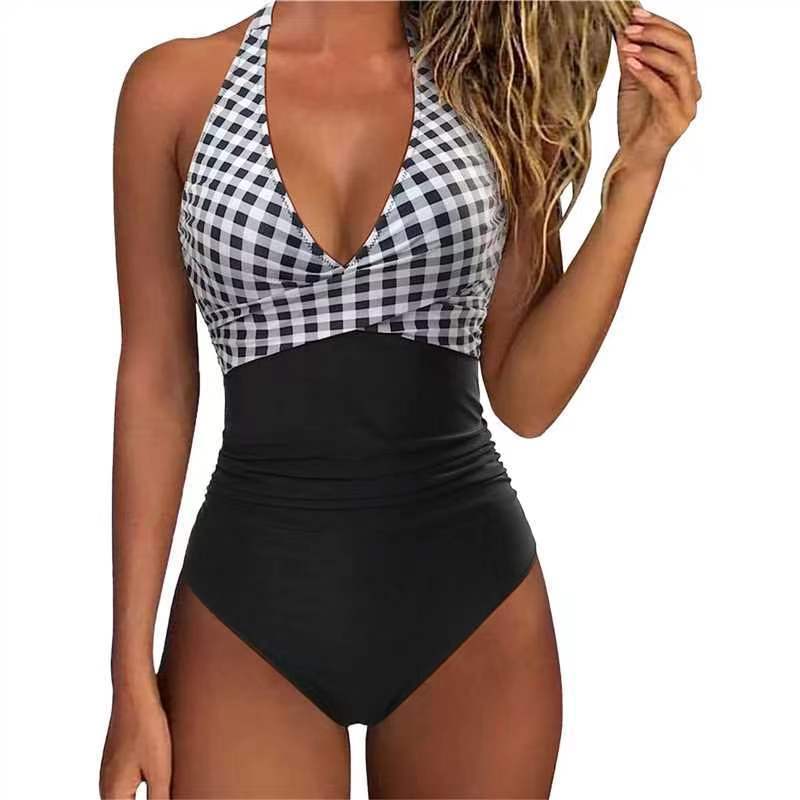 Damen Einteiler-Badeanzug mit tiefem V-Ausschnitt und Blumenmuster R&B