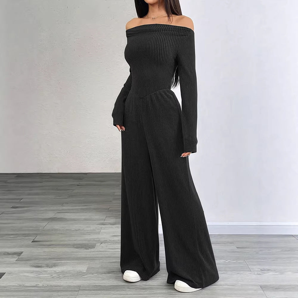 Damen Eleganter Jumpsuit mit Off-Shoulder Design und weitem Bein R&B