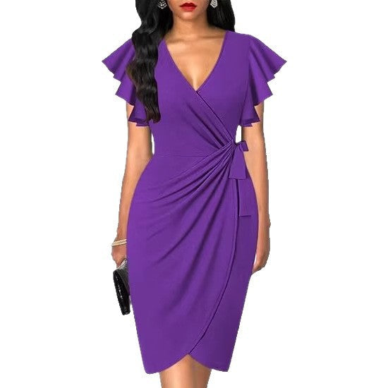Damen Wickelkleid mit Rüschendetails und elastischem Tailleneinsatz R&B