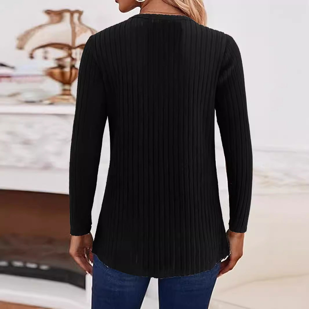 Damen Rippstrick-Pullover mit modischen Knopfdetails R&B
