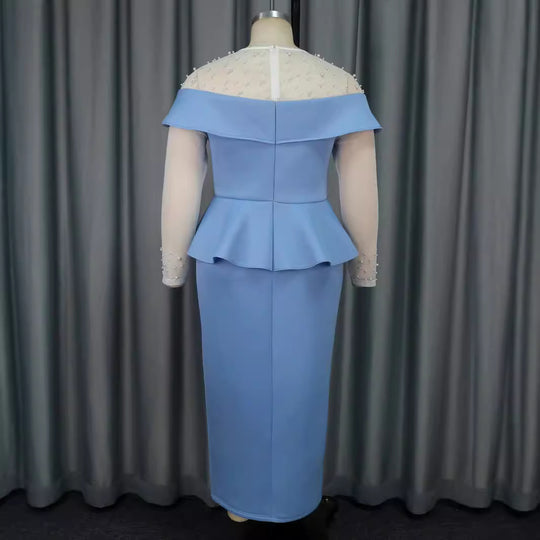 Damen elegantes Midi-Kleid mit schulterfreiem Design und Rüschenelement R&B
