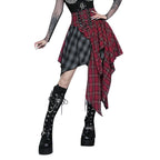 Damen asymmetrischer Kiltrock mit kariertem Design und dekorativen Schnallen EB
