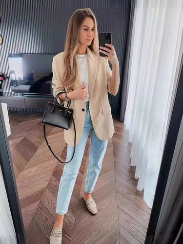 Damen taillierter Blazer mit elegantem Revers und praktischen Taschen R&B
