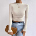 Damen modisches langärmliges Crop-Top mit Waffelstruktur R&B