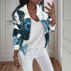 Damen Blumenmuster Bomberjacke mit elastischem Bund R&B