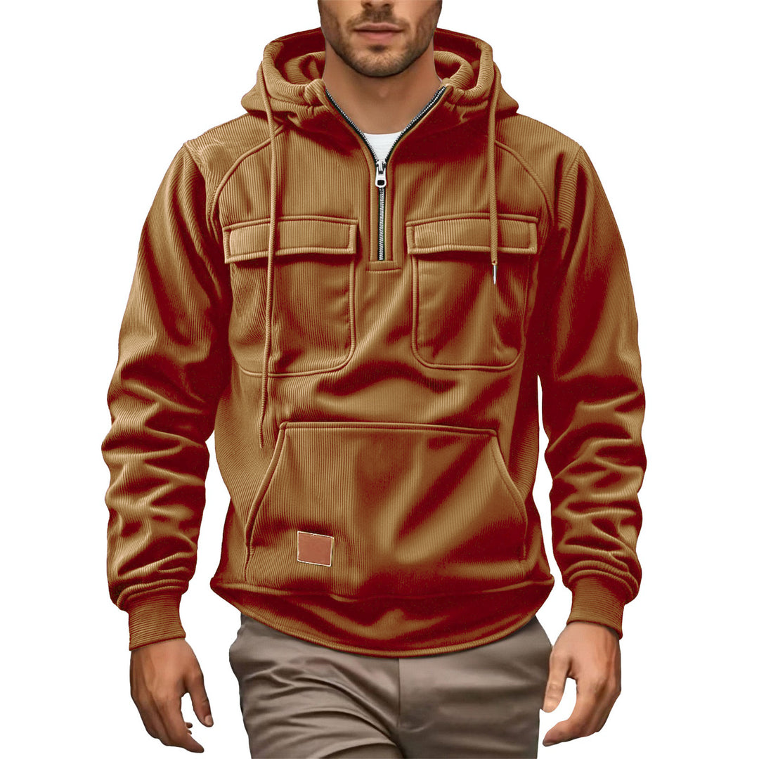 Herren Fleecepullover mit angezipptem Kragen und praktischen Taschen R&B