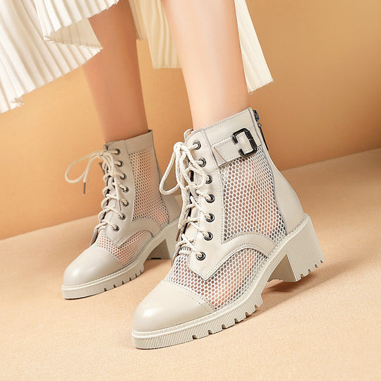 Damen modische Schnürstiefeletten mit modernem Netzdesign und robustem Blockabsatz R&B