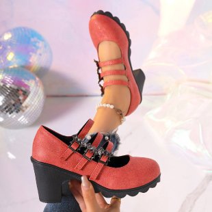 Damen Plateau-Pumps mit dekorativen Riemen und bequemer Sohle R&B
