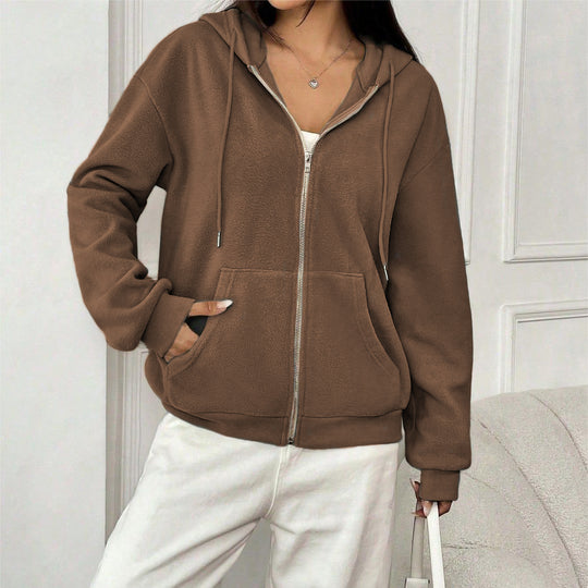 Damen Fleece-Jacke mit durchgehendem Reißverschluss und Kapuze R&B