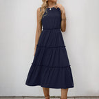 Damen Maxi-Kleid mit Rüschendetails und elastischem Taillenbund R&B