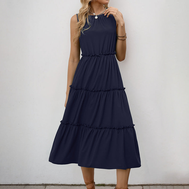 Damen Maxi-Kleid mit Rüschendetails und elastischem Taillenbund R&B
