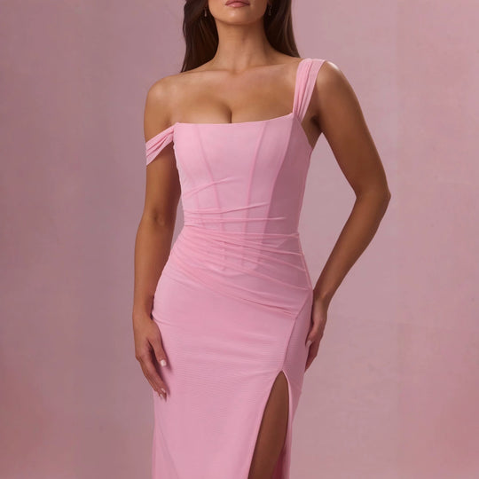 Damen Elegantes Maxikleid mit tiefem Schlitz und Rüschendetails R&B