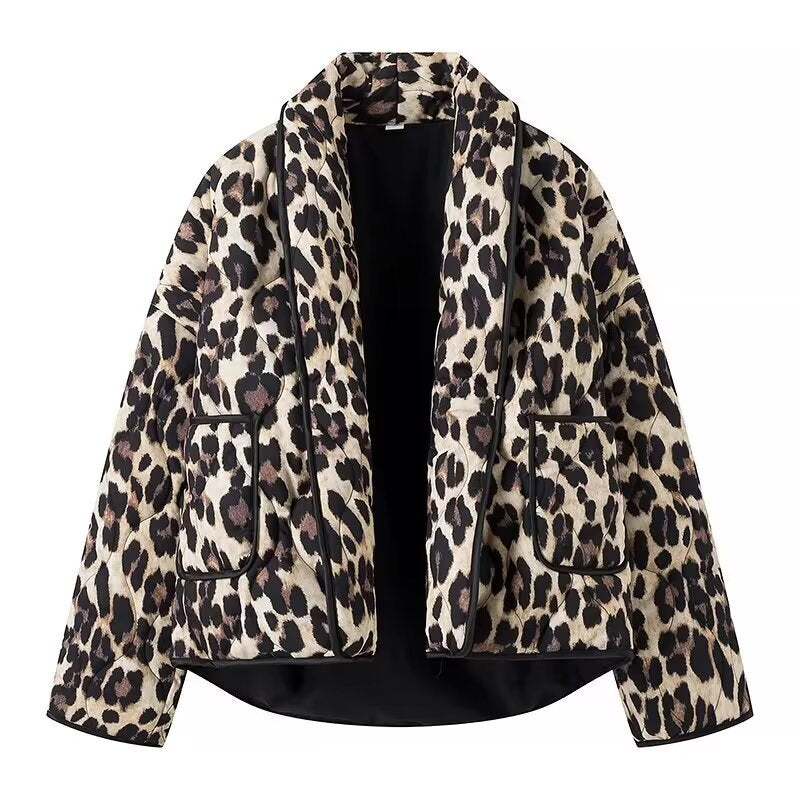 Damen lässige Leopardenmuster Jacke mit praktischem Schnitt und großen Taschen R&B