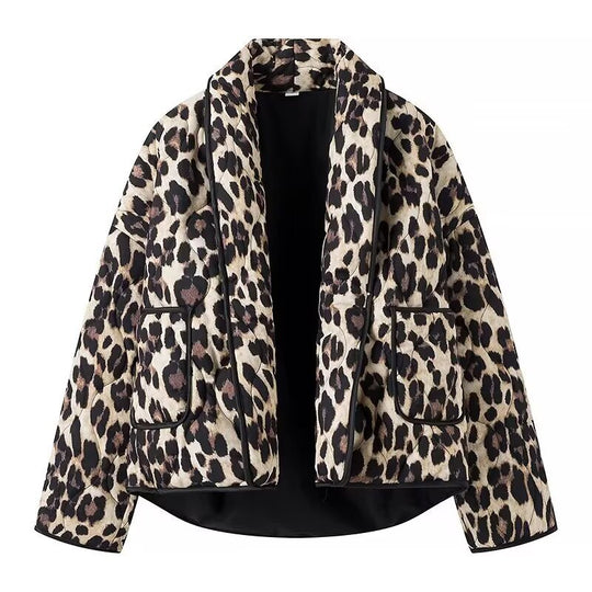 Damen lässige Leopardenmuster Jacke mit praktischem Schnitt und großen Taschen R&B
