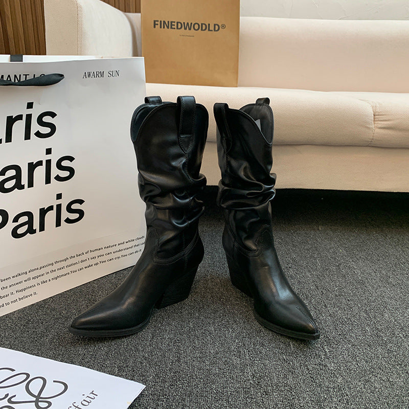 Damen Western-Stiefel mit eleganter Raffung und Absatz R&B