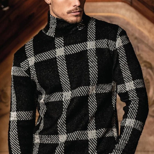 Herren Modischer Rollkragenpullover im karierten Design R&B