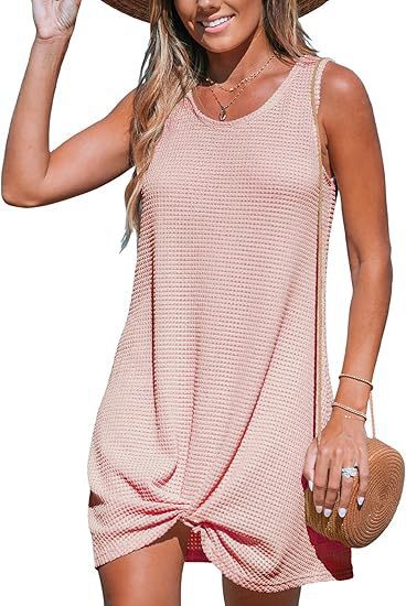 Damen lässiges Sommerkleid aus strukturierter Baumwolle mit verspieltem Knoten R&B