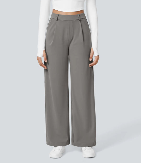Damen nan hochgeschnittene Bundfaltenhose mit weitem Bein, Gürtelschlaufen und seitlichen Eingrifftaschen R&B
