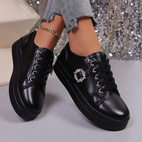 Damen modische Plateausneakers aus hochwertigem mit dekorativem Kristallbesatz R&B