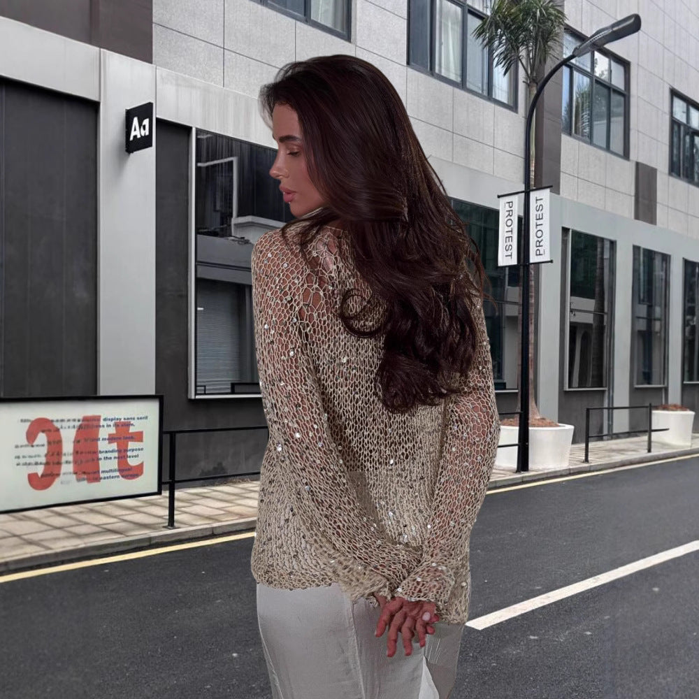 Damen Eleganter Häkelpullover mit zartem Glitzereffekt R&B