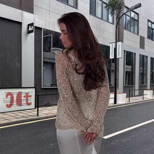 Damen Eleganter Häkelpullover mit zartem Glitzereffekt R&B