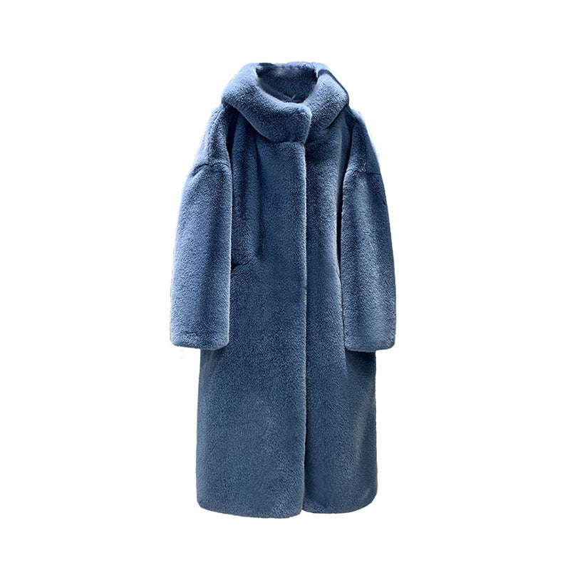 Damen Kuschelmantel mit Kapuze aus weichem Plüsch R&B