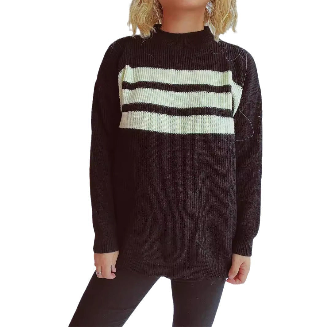 Damen lässiger Strickpullover mit modischen Streifen R&B