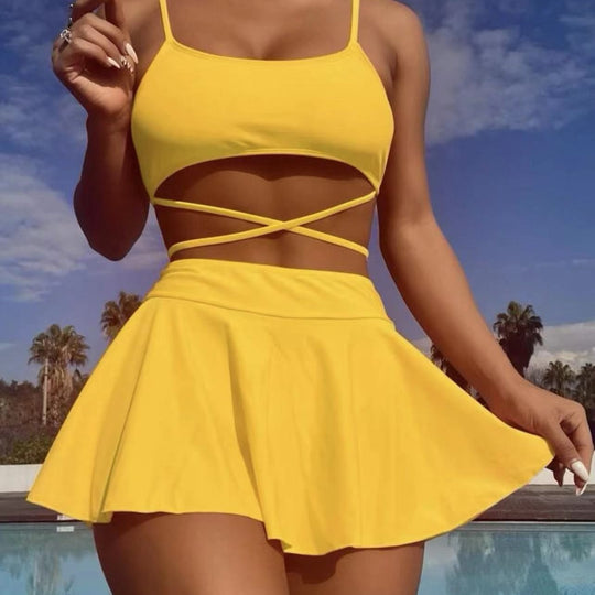 Damen Bikini-Set mit transparentem Rock und verstellbarem Oberteil R&B